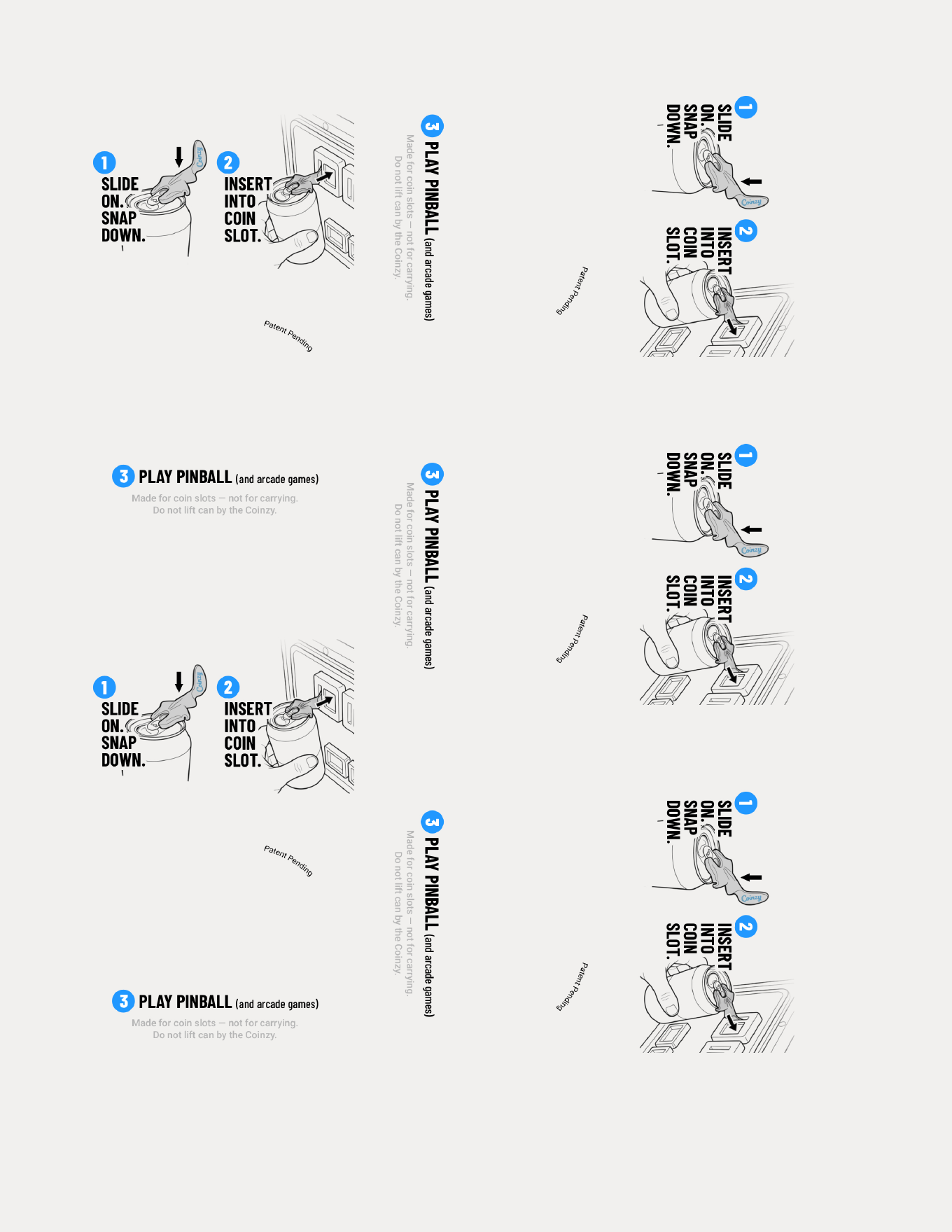 Coinzy can clip packaging and instruction artwork
